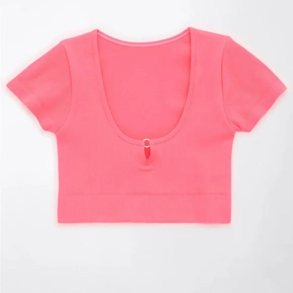Aerie Pink Superchill Seamless Ring Cap Sleeve Bra Top - Picture 3 of 11